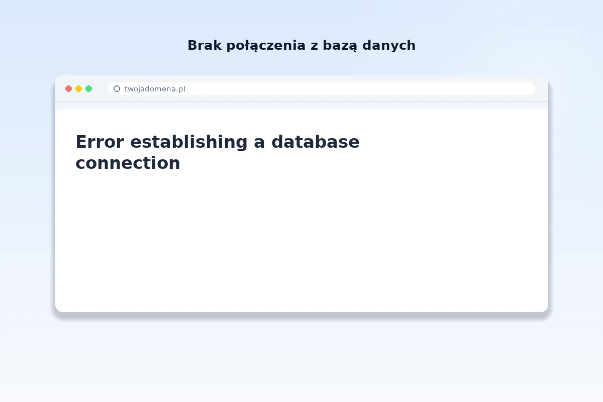 Komunikat Error establishing a database connection na białym tle