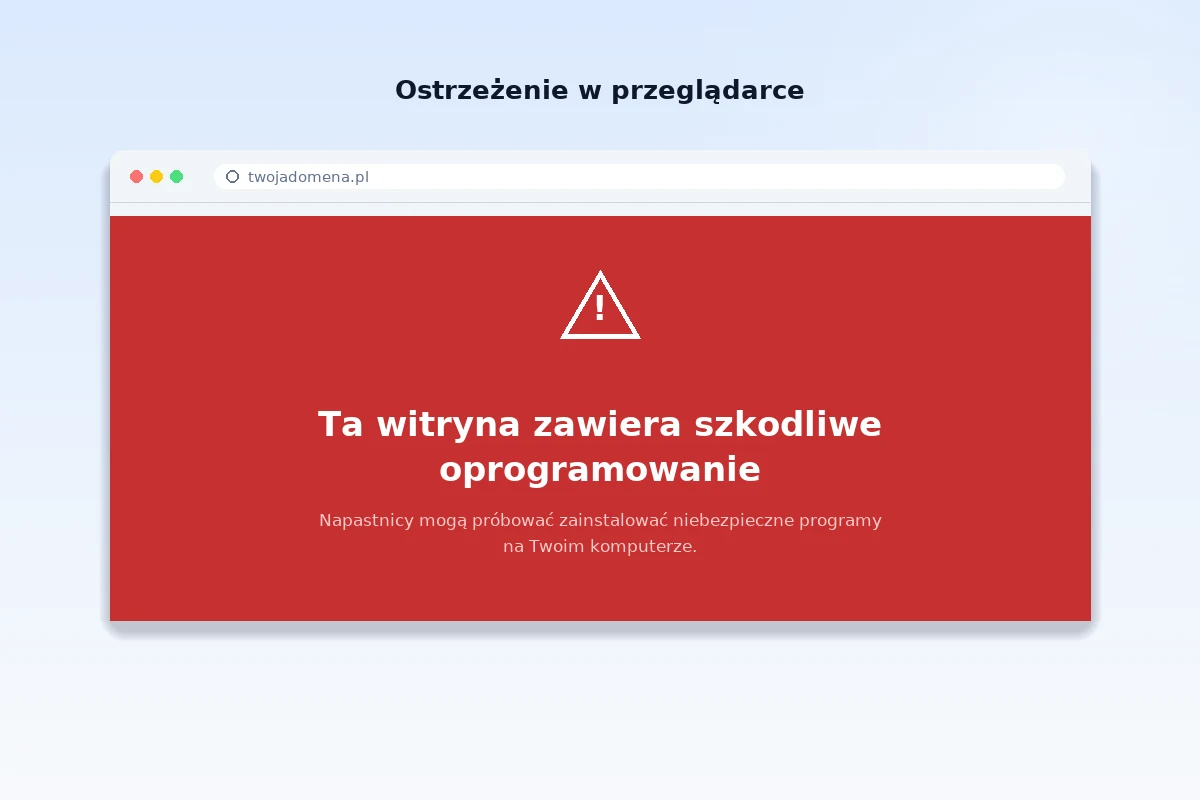 Czerwone ostrzeżenie przeglądarki o niebezpiecznej witrynie