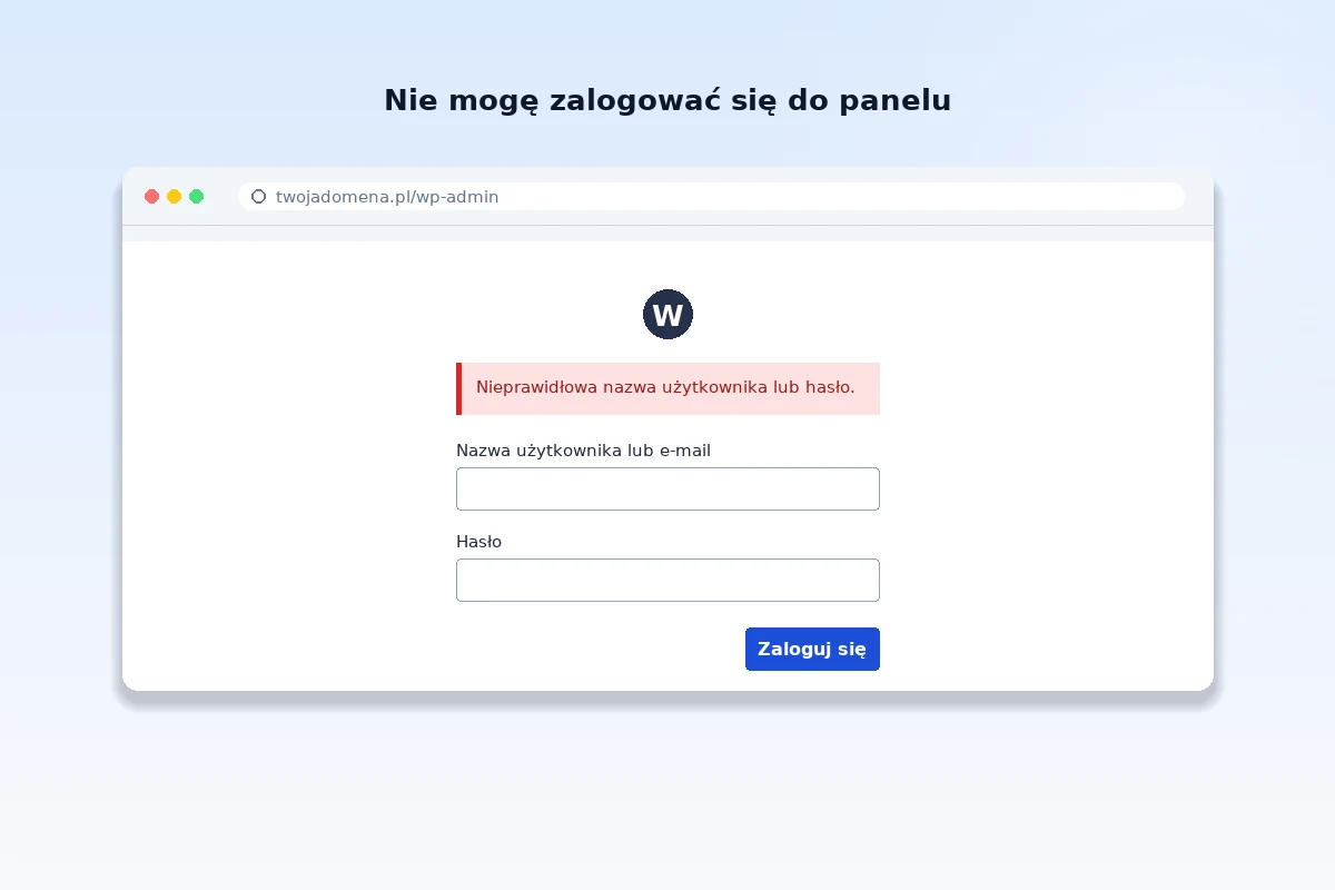 Ekran logowania do WordPressa z komunikatem o błędzie