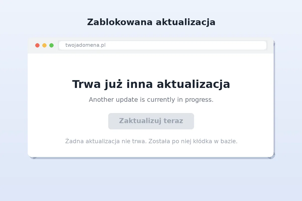 Komunikat o trwającej innej aktualizacji w panelu WordPressa